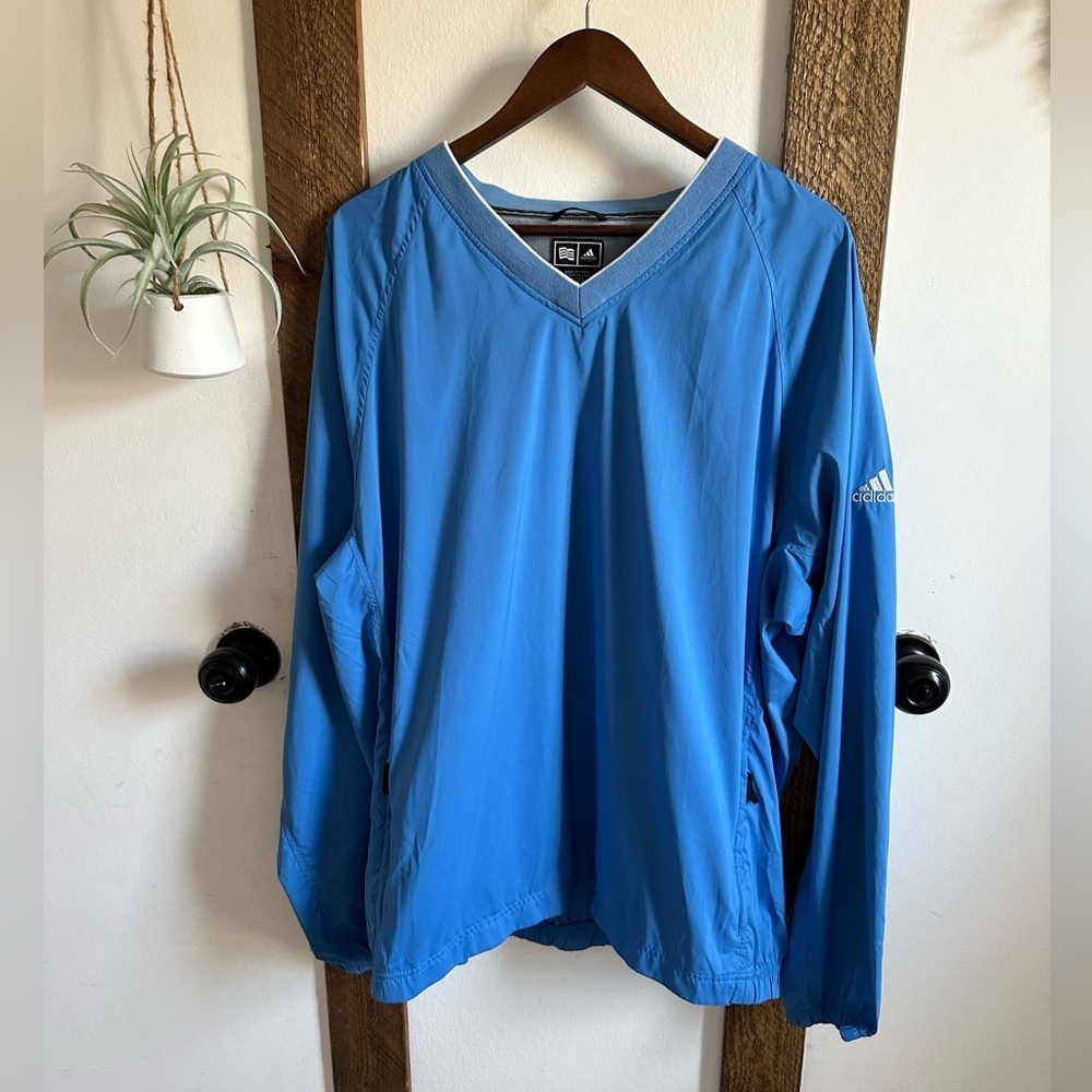 Y2K Adidas Jacket Mens XL Blue Golf Climashell Pullover V Neck Windbreaker